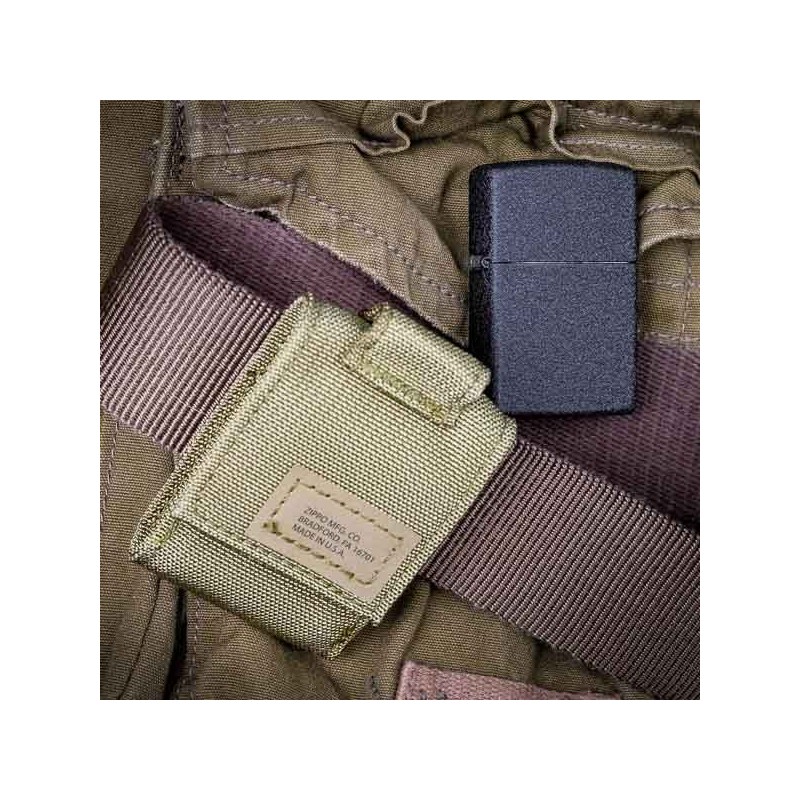 OD Green Molle pouch and black Crackle Zippo made in usa