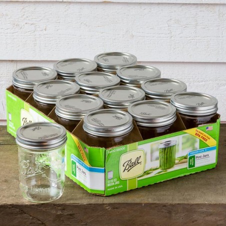Choice 16 oz. Pint Wide Mouth Canning / Mason Jar with Silver Metal Lid and  Band - 12/Pack