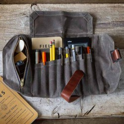 Roll up Mini Pencil Case Pen Roll Waxed Canvas and Leather 12 Pockets 1  Zipper Pouch by Peg and Awl Mini Sendak Artist Roll 